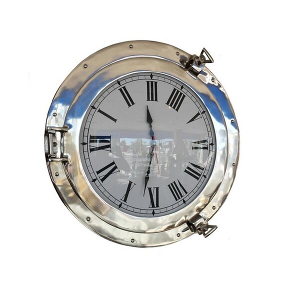 Handcrafted Decor Chrome Decorative Ship Porthole Clock- 20 in. WC-1447-20-CH - main